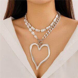 Heart silver Layered Necklace N790